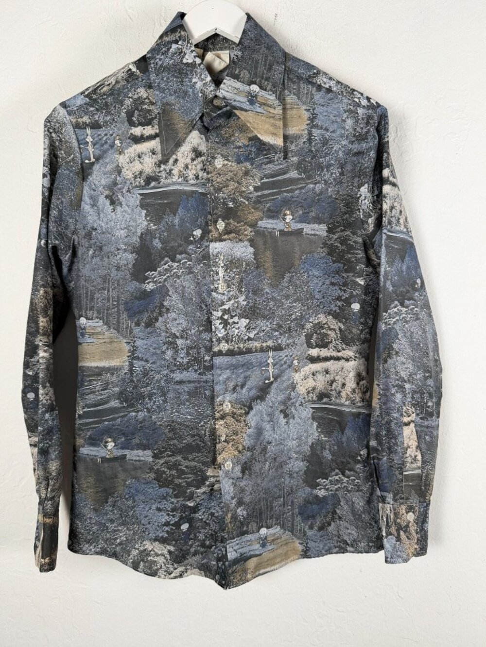 Vtg 70s Alfie California Mens Novelty Print Shirt Landscape Scenic Disco Dagger